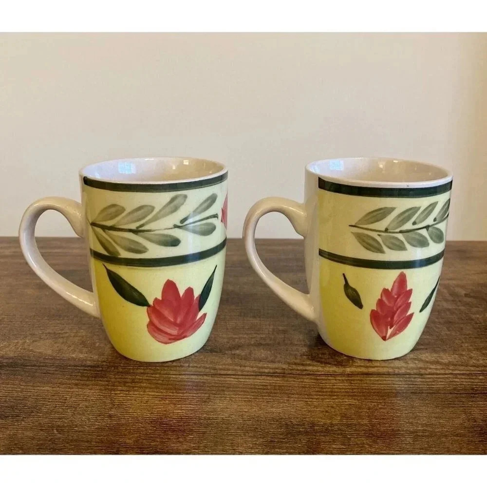 Spring Summer Floral Ceramic Coffee Tea Mug Set